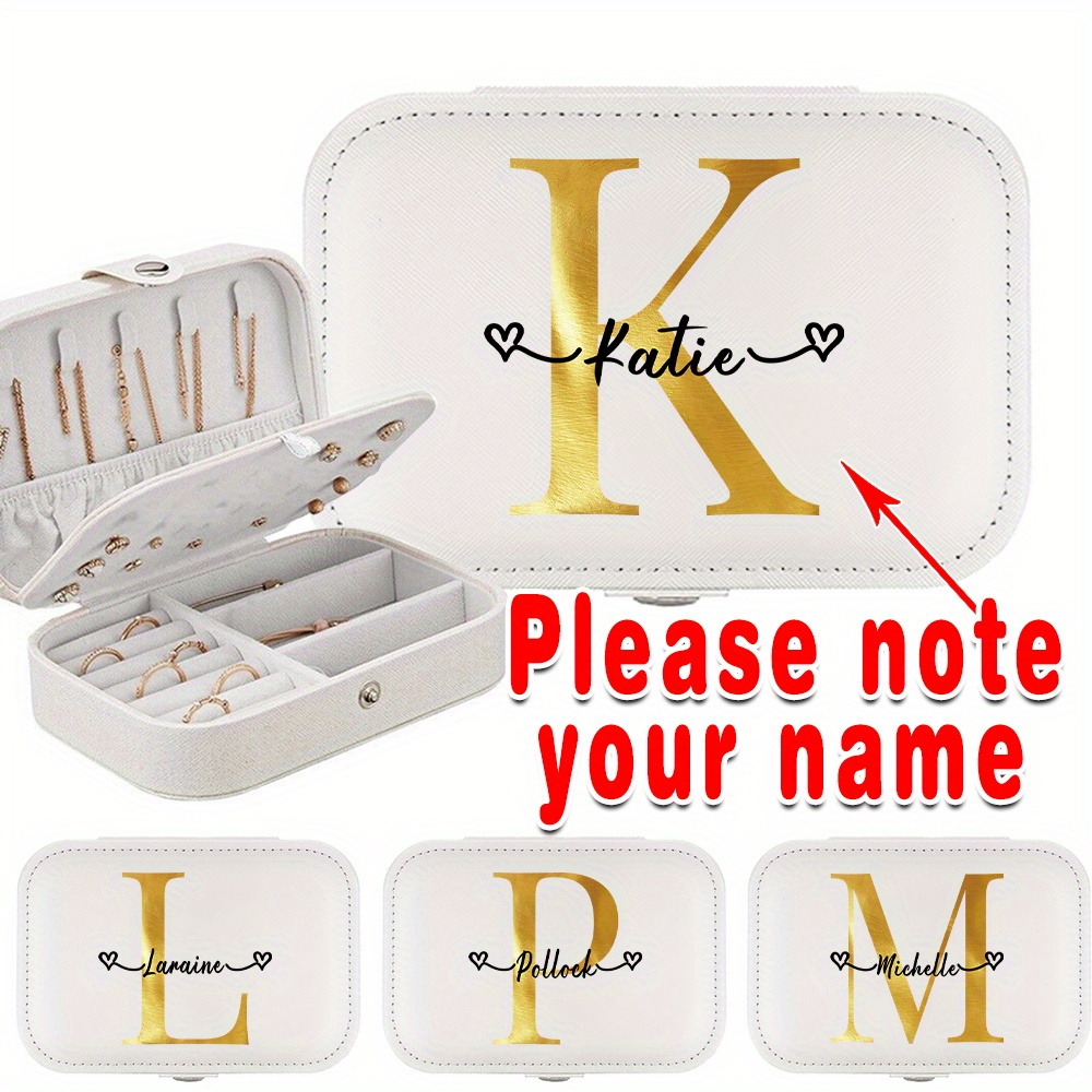 

Customized Pu Leather Jewelry Organizer With Golden Letter Personalization - Travel-friendly Case For Earrings, Necklaces, Bracelets, Rings - Portable And Protective Storage Box For Gifts