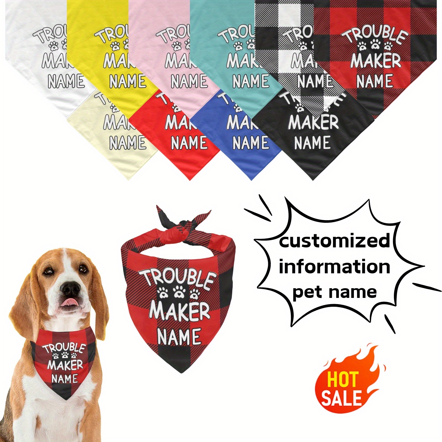 

Customizable Dog Bandana Scarf With Name, Breathable & Soft Knit Fabric, Personalized Pet Accessory For All Seasons, Machine Washable, Fits Small To Large Breeds - Polyester & Spandex Blend