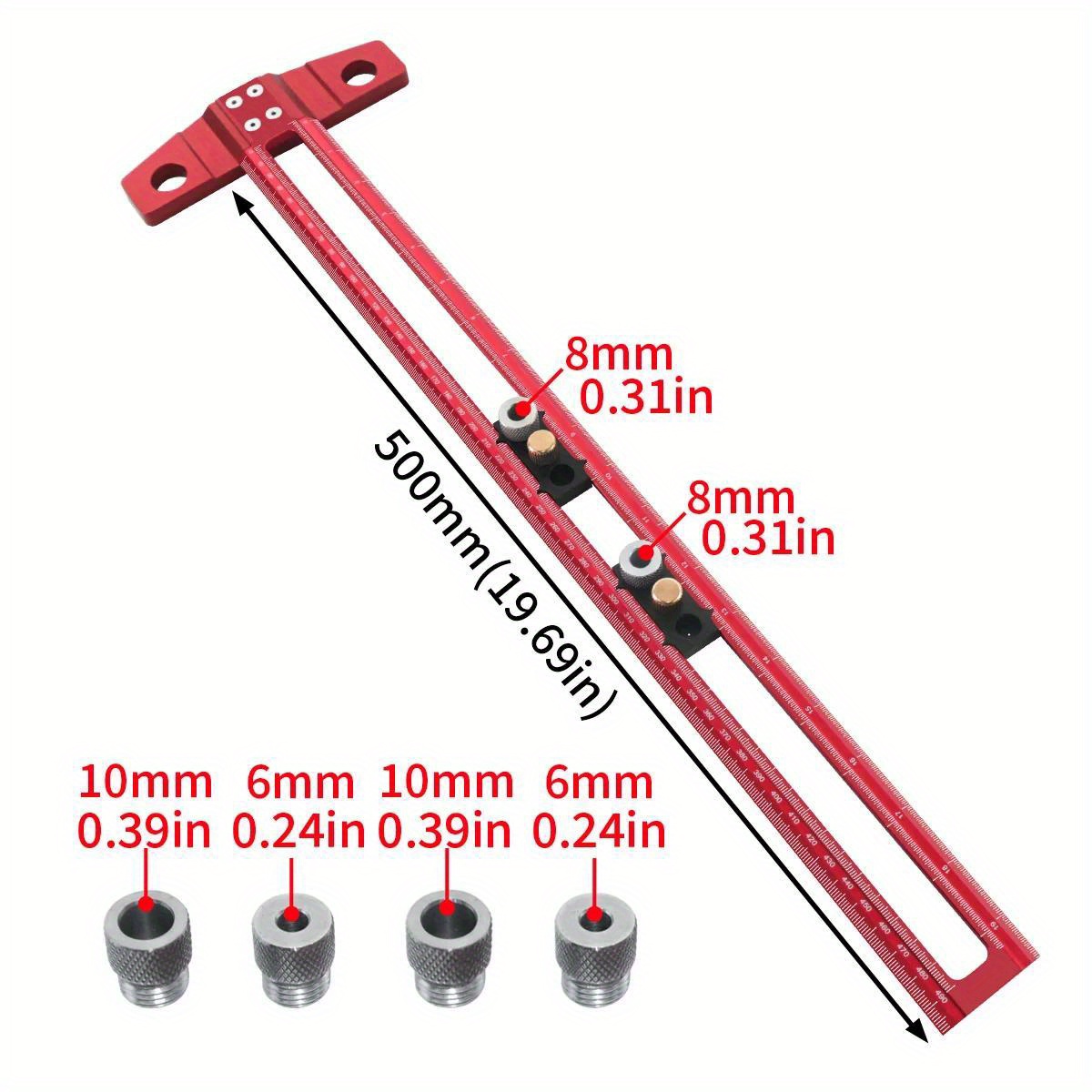 E-shop Holzbearbeitung 2-in-1 Bohrpositionierungs-Schablonenlineal - Aluminium-Schablonenmarkierungs-Winkel - Multifunktionale Dübelvorrichtung mit