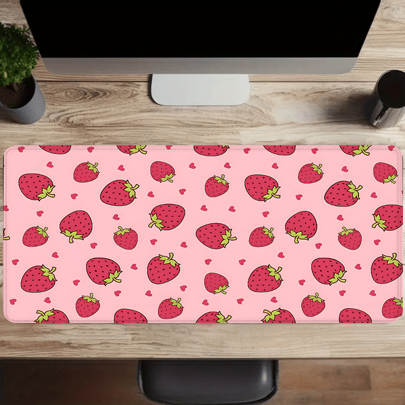 

Strawberry & Heart Xxl Mouse Pad - Non-slip, Desk Mat For Gaming And Office Use, 35.4x15.7 Inch With