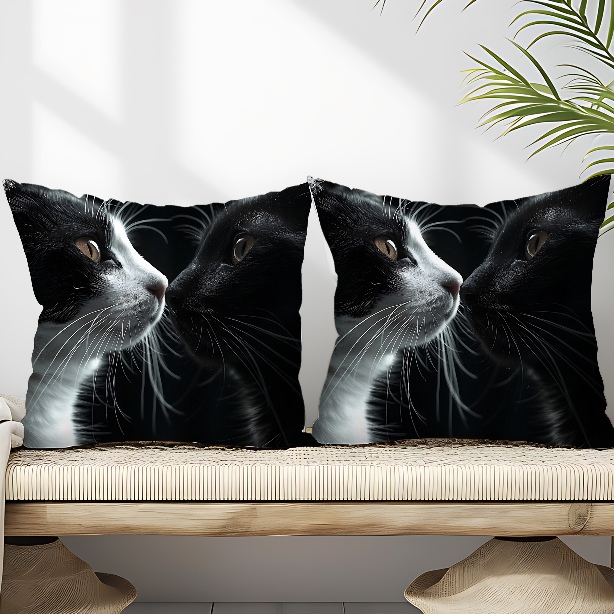 

2pcs Black & White Cat Decorative Polyester Throw Pillow Covers, 18x18in, Modern Country Style, Single-sided Print, Zip Closure - Living Room, Bedroom, Sofa Decor | Machine Washable, Cat Pillow