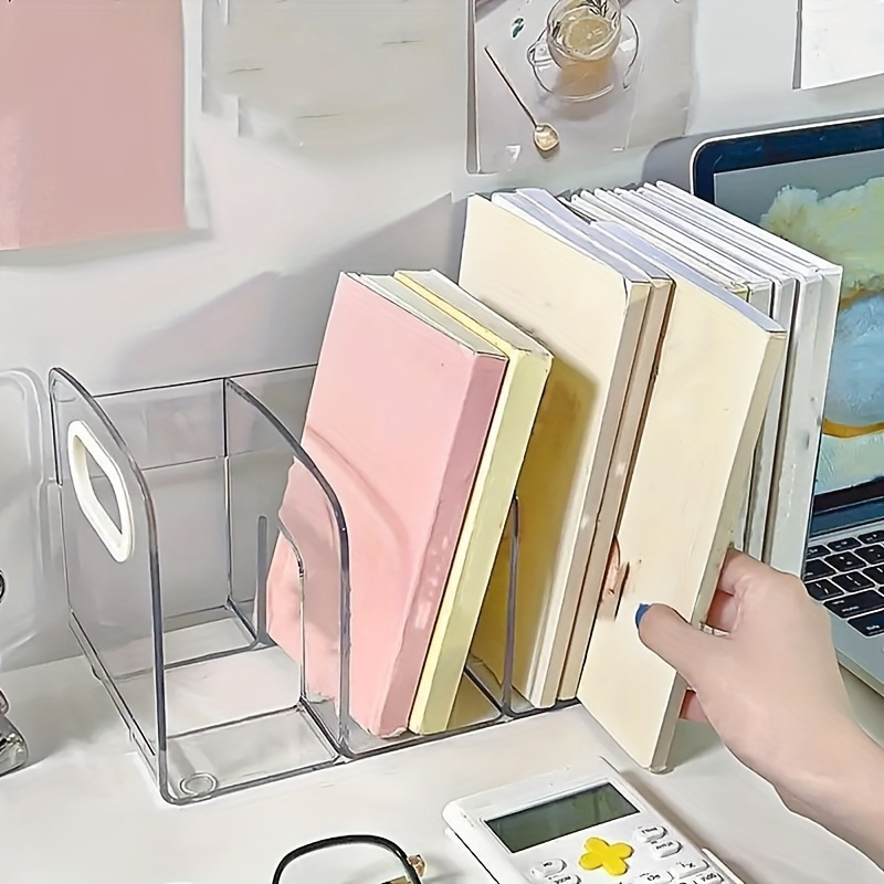 TEMU Sleek Transparent Desk Organizer: Office Desktop Bookshelf Storage Box - Perfect For Document & Book Finishing At Workstations