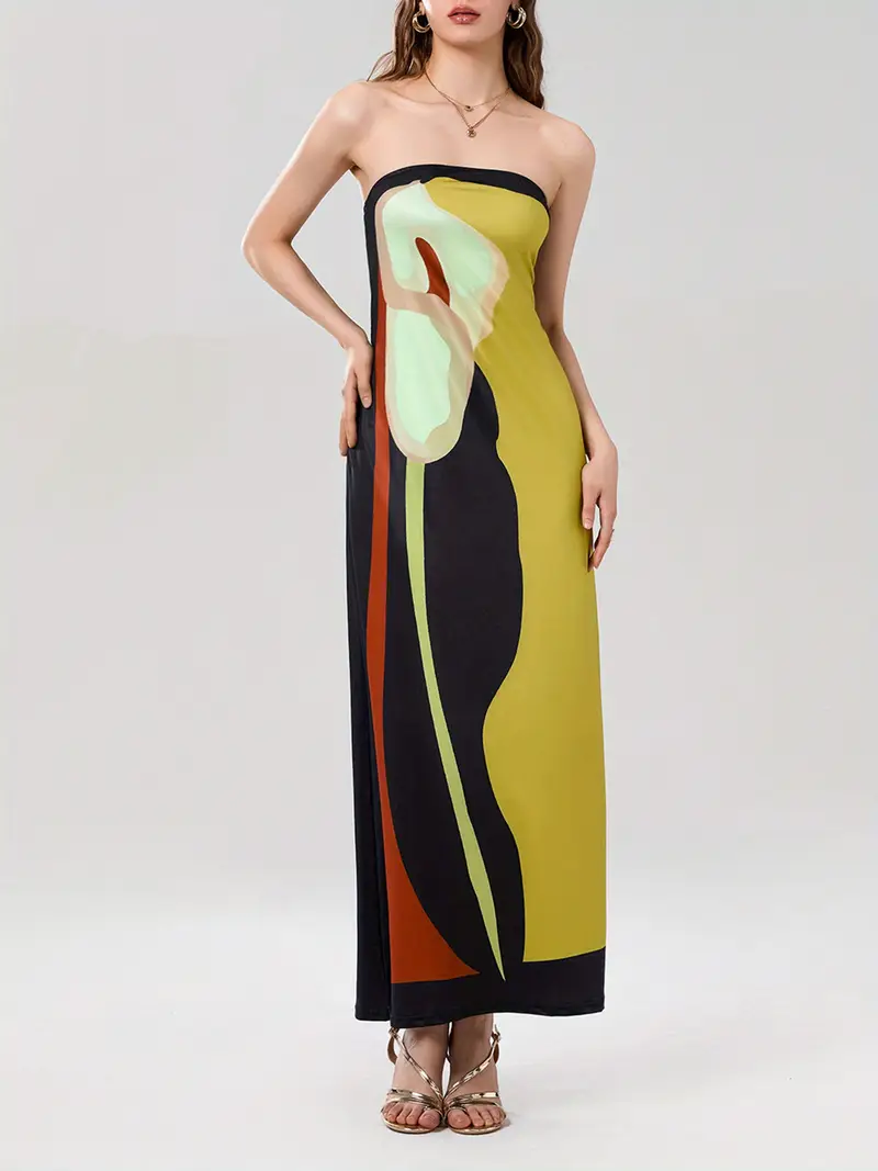 womens strapless long dress sleeveless abstract print loose - Temu womens strapless long dress sleeveless abstract print loose - Temu