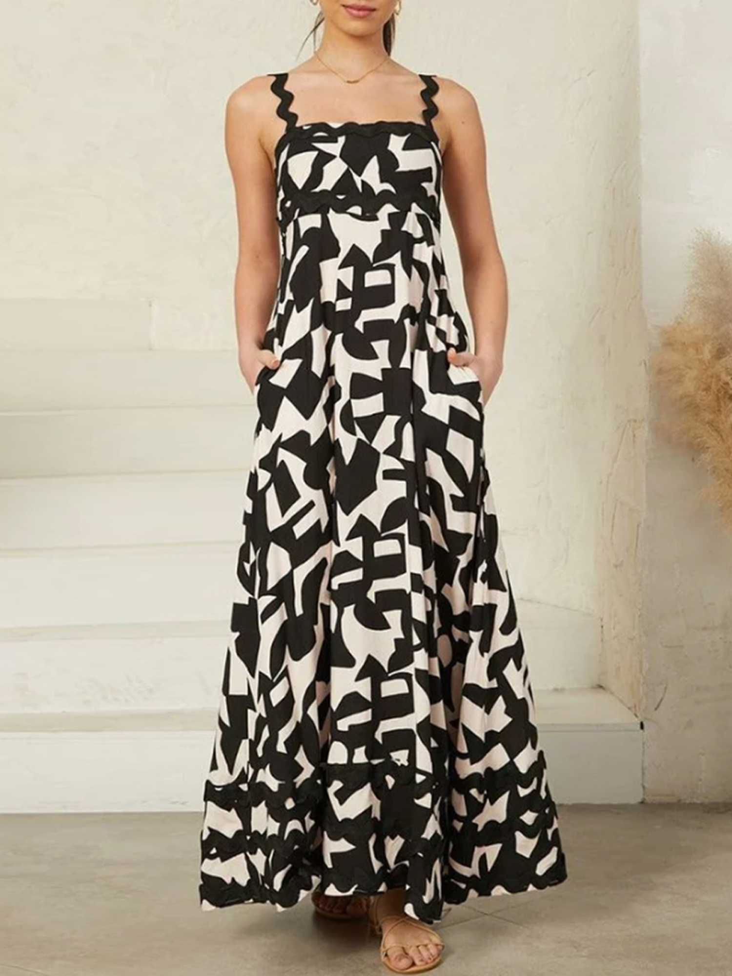 black & white summer dresses Elegant And Maxi Dress Slip into comfort with confidencethis sleeveless pocket dress is made for movement Women's Casual Loose Sundress Sleeveless
