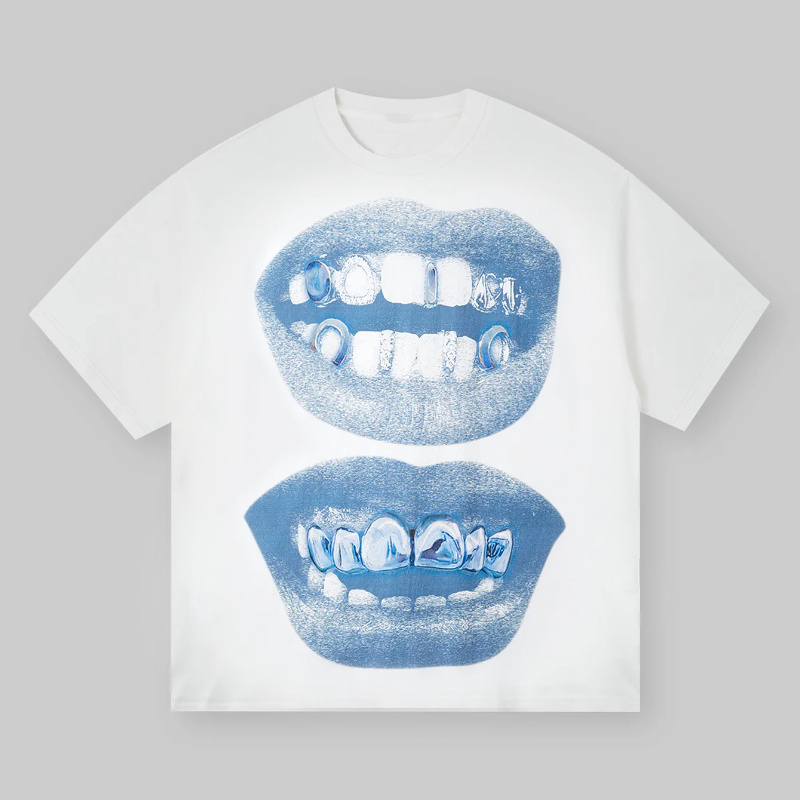 

Mouth Print T-shirt, Short Sleeve Crew Neck Casual Top For Summer & Spring, Women's Clothing