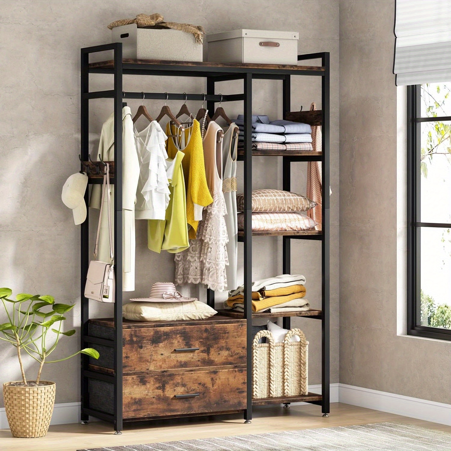 clothes rack freestanding closet organizer drawers shelves Temu