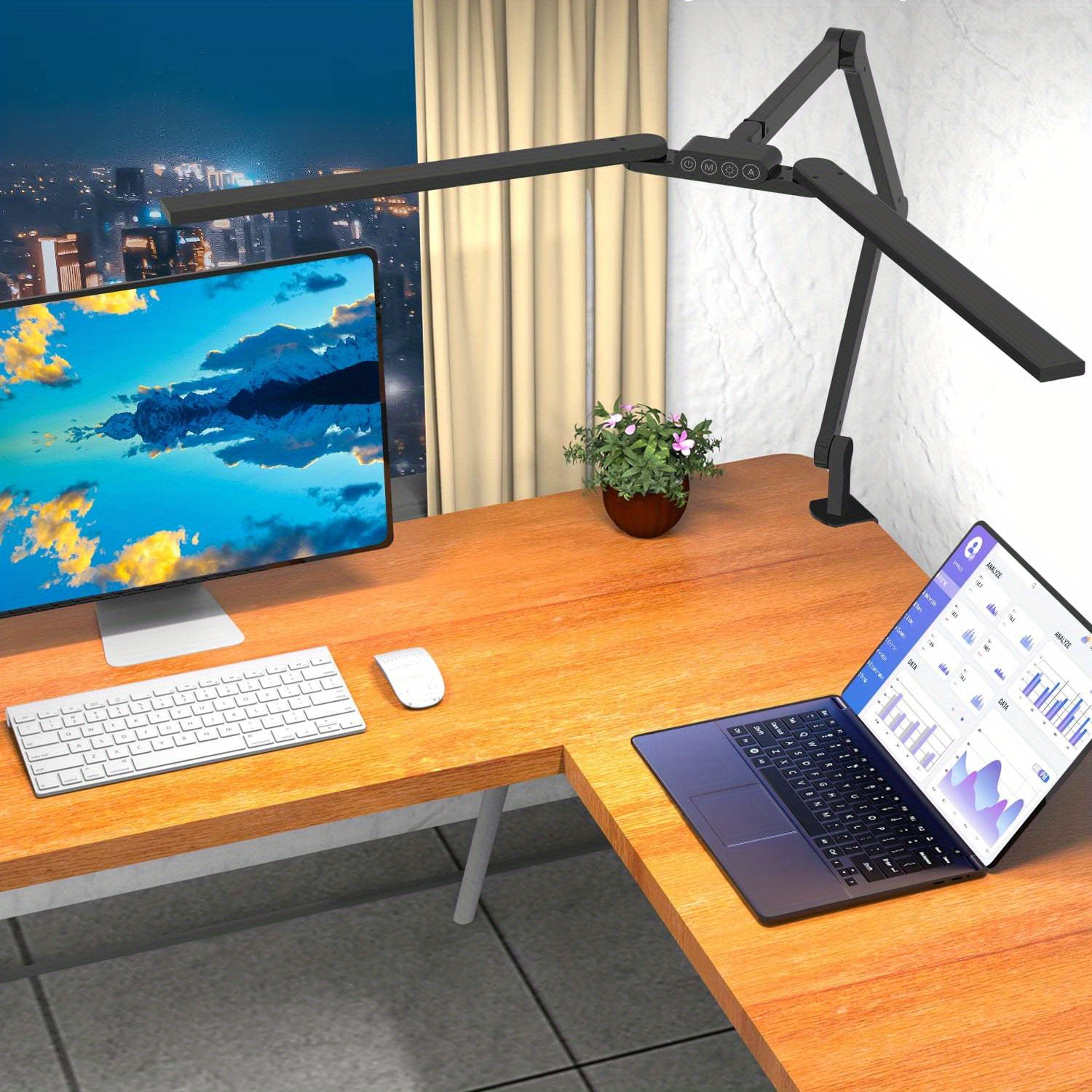 

Led Desk Lamp With Clamp, Desk Lamp For Home Office With Atmosphere Lighting, 24w Auto Dimming Desk Light Stepless Dimming And Led Table Light