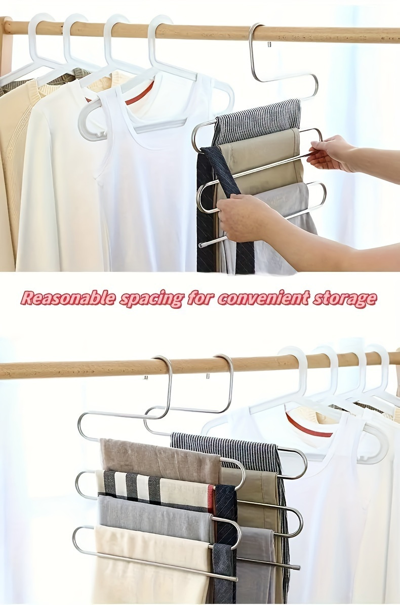 1pc stainless steel multi layer s shaped pants hanger space saving non slip closet organizer for trousers towels scarves details 0