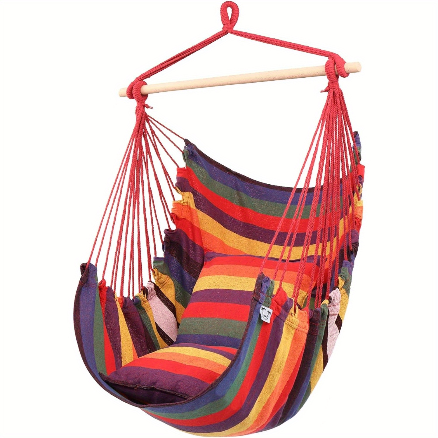 

Hanging Rope Hammock Chair Swing Seat For Yard, Bedroom, Patio, Porch, Indoor/ Outdoor - 2 Seat Cushions Included (rainbow)