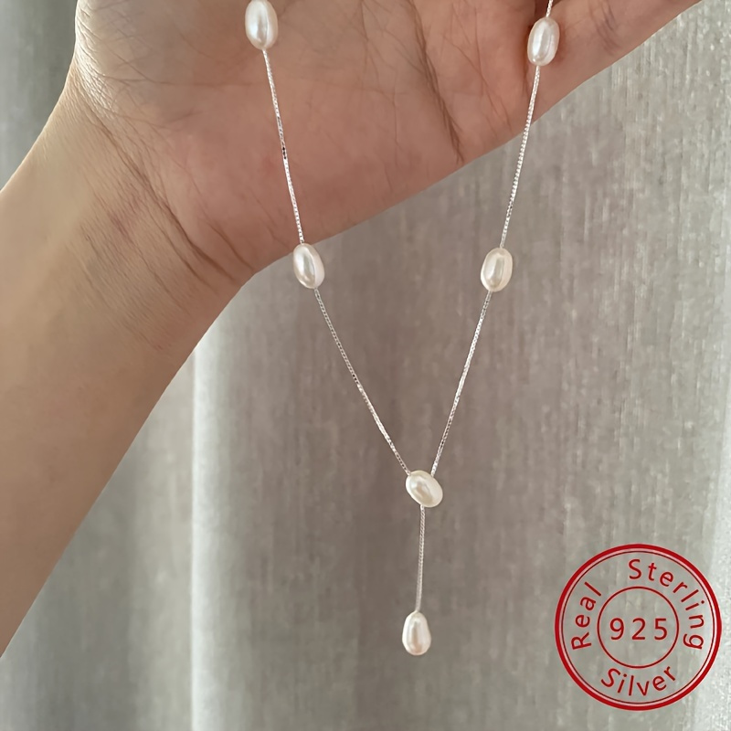 TEMU 925 Sterling Silver Simple Elegant Long Extended Chain Tassel Y-shaped Necklace For Women Birthday Valentine's Day Jewelry Gift