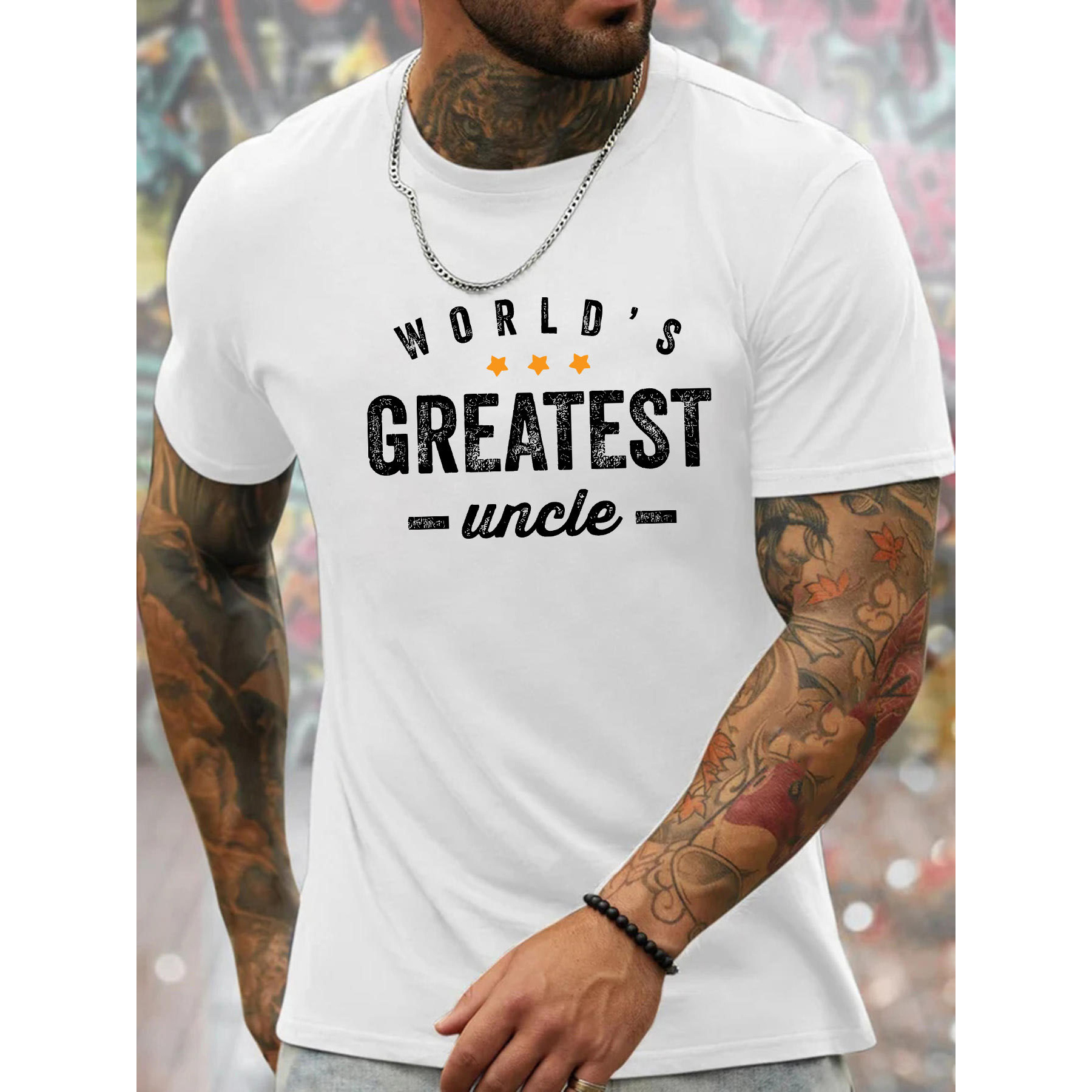 

Men's World's Greatest Uncle Print Summer T-shirt, Crew Neck Short Sleeve Tees, Machine Washable, Easy Care, Casual Versatile Comfy Polyester Tops For Daily Wear, Outdoor Sports