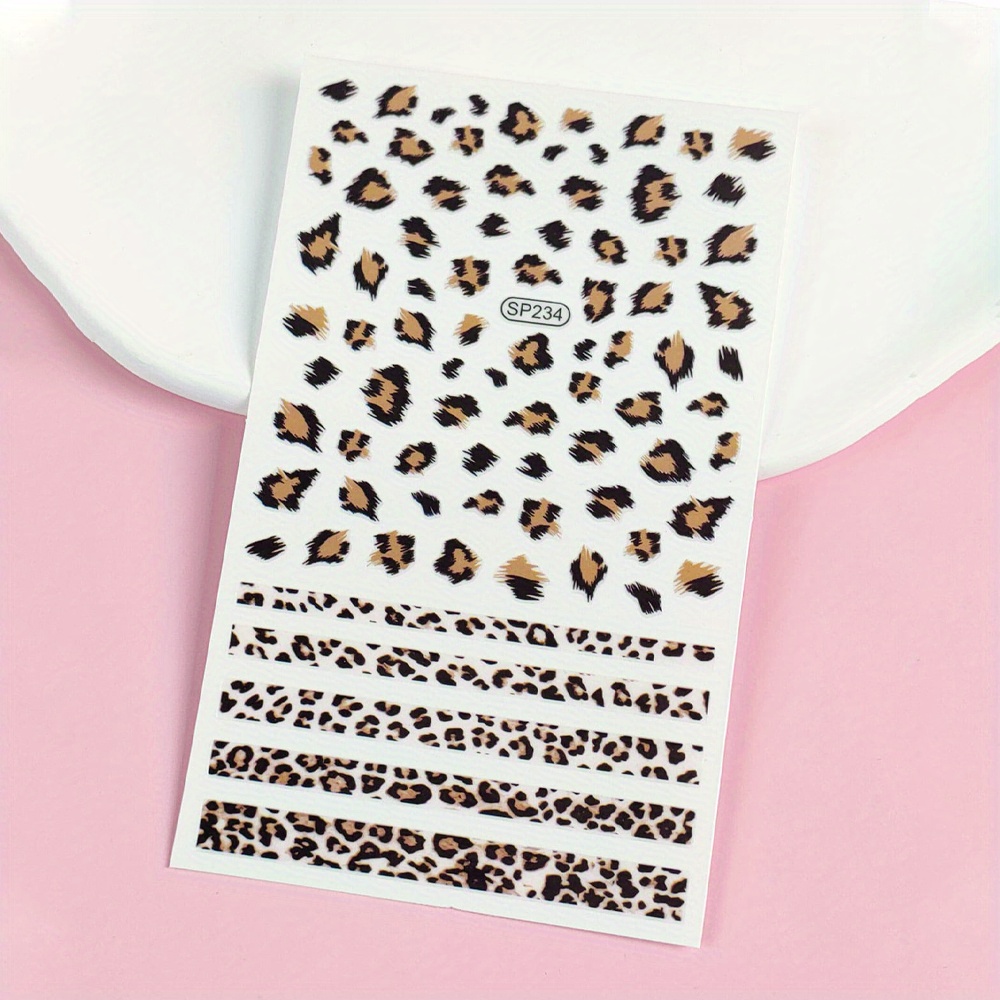 Leopard Print Nail Art Stickers - Self-adhesive, Glitter Accents For Diy , Animal Theme Decals For Care