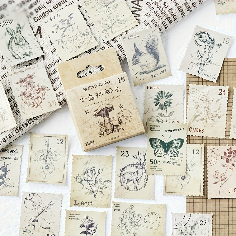 

46 Pcs Vintage Botanical And Animal Sticker Set, Semi-matte Paper Seals With Irregular Shapes, Single-use Adhesive Stamps For Scrapbooking, Journaling, And Diy Craft Decorations