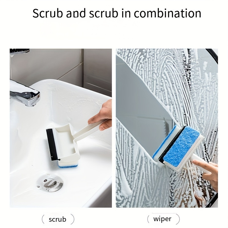 1pc multi functional bathroom squeegee manual window and mirror cleaning brush with double sided glass scraper no electricity needed durable plastic material household bathroom and toilet cleaning tool details 1