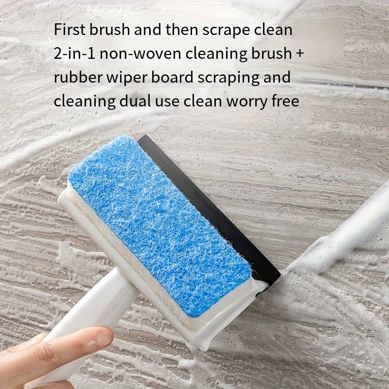 1pc multi functional bathroom squeegee manual window and mirror cleaning brush with double sided glass scraper no electricity needed durable plastic material household bathroom and toilet cleaning tool details 2