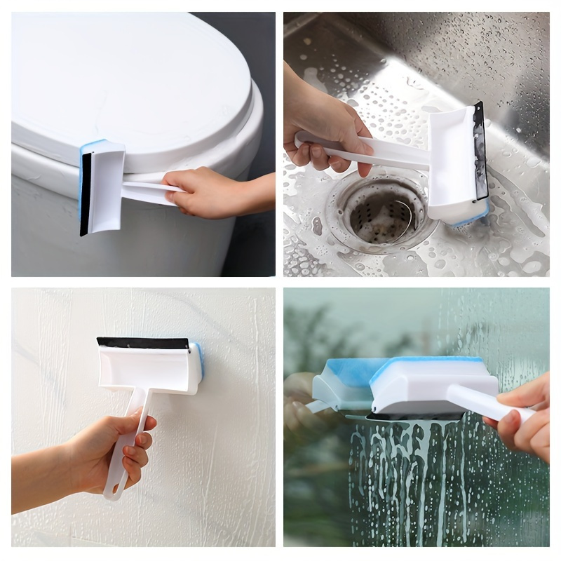 1pc multi functional bathroom squeegee manual window and mirror cleaning brush with double sided glass scraper no electricity needed durable plastic material household bathroom and toilet cleaning tool details 3