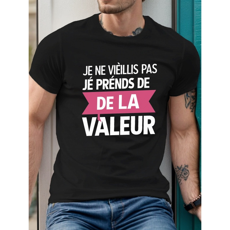 

T-shirt imprimé créatif en français, T-shirt à col rond et manches courtes pour homme, haut décontracté d'été