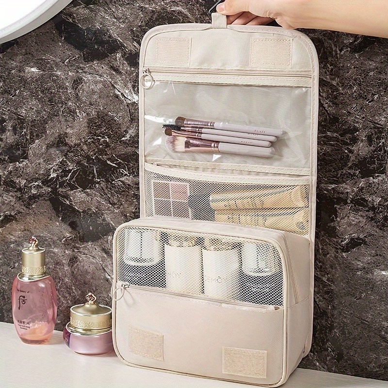 TEMU Pvc Waterproof Travel Organizer Bag, -functional Large Portable Toiletry And Makeup Pouch With Dry And Wet Separation, Ladies' Brush Storage Kit For Travel