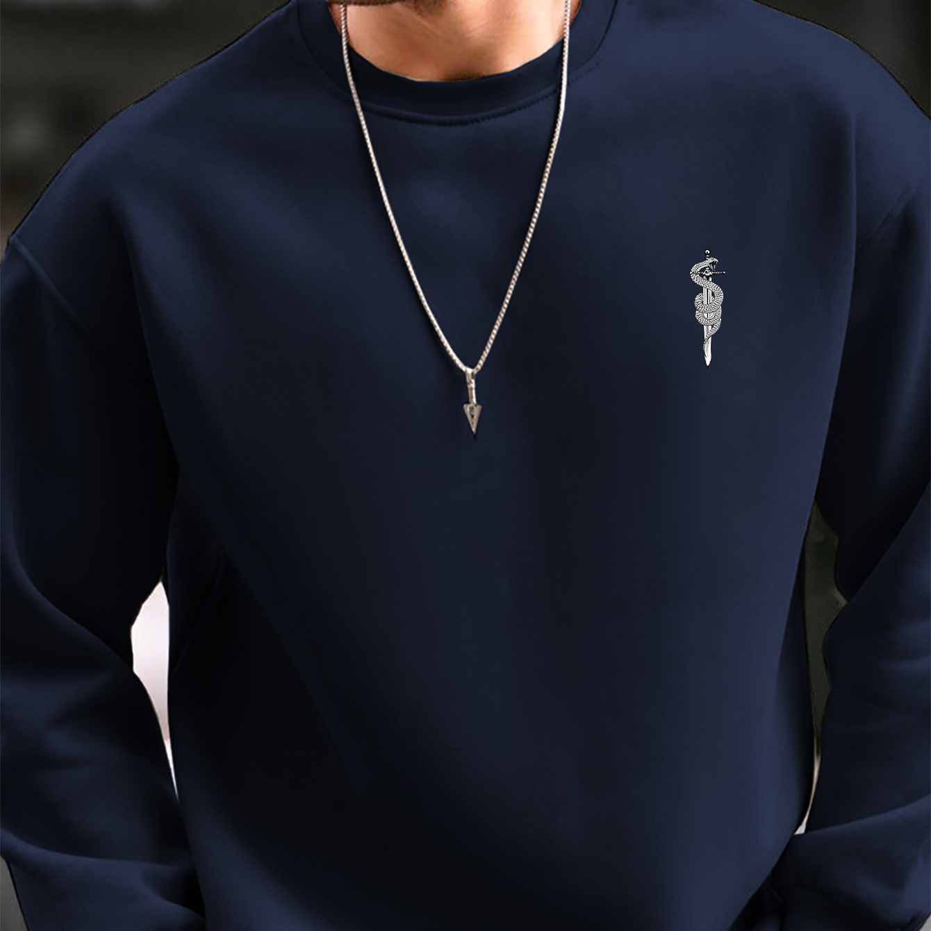 

Delicate Small Icon Of A Snake Wrapped Sword Print Men's Sweatshirt - Casual Creative Design With Stretch Fabric For Comfortable Spring/autumn Wear