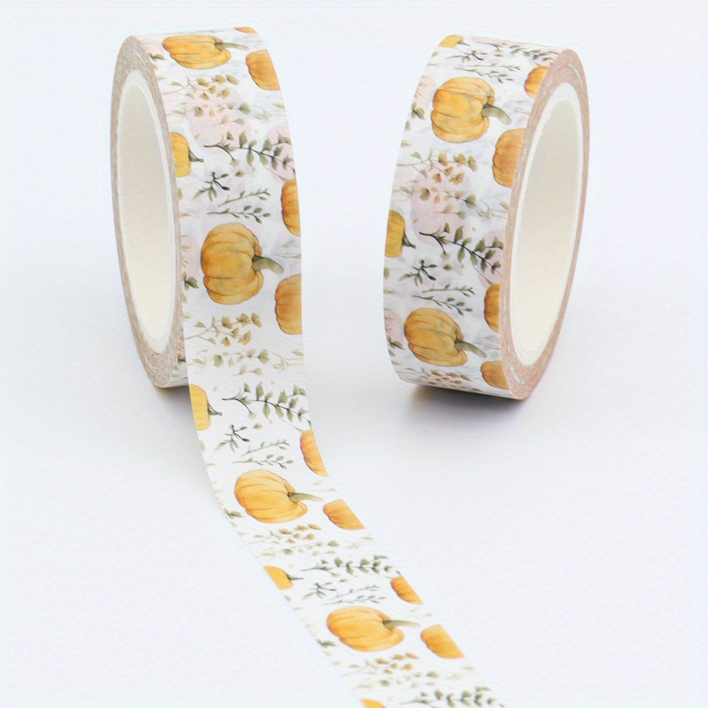 Autumn Pumpkin Theme Washi Tape, 10m X 15mm, Decorative Crafting Tape For Scrapbooking, Journaling, And Thanksgiving Gift Wrapping, Paper Adhesive Masking Tape - Single Roll