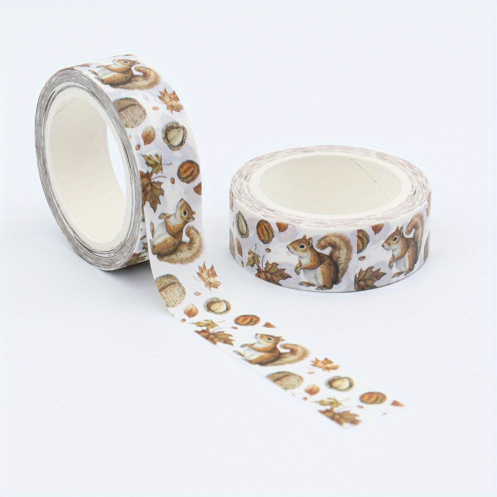 Image of Autumn Squirrel & Nut Washi Tape - 10m X 15mm - Creative Masking Tape For Journal Stickers, Gift Wrapping, And Crafts - Paper Material