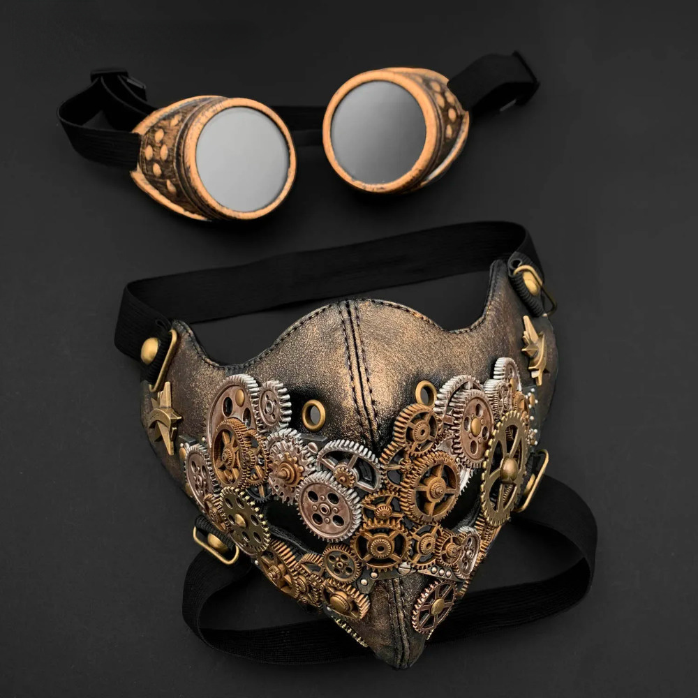 

Gothic Retro Steampunk Gear Face Mask Cosplay Costume Party Golden Masquerade