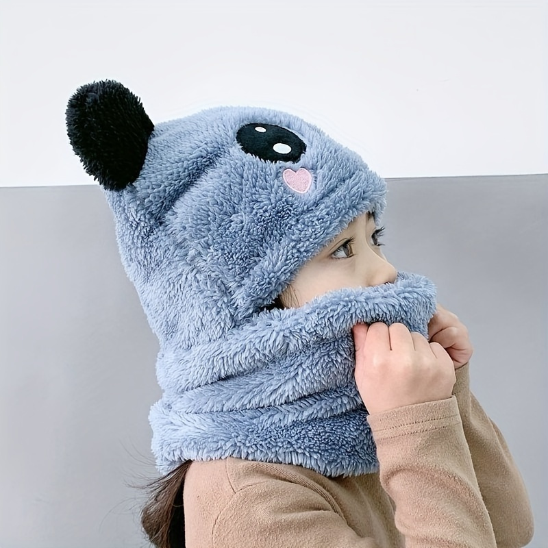 

Festive Winter Kids' Hats - Warm Ear Protection, Neck Scarves, Cute Bear Ear Pullover Hats With Velvet Outer, Windproof Plush Cotton Hats - Perfect For Christmas