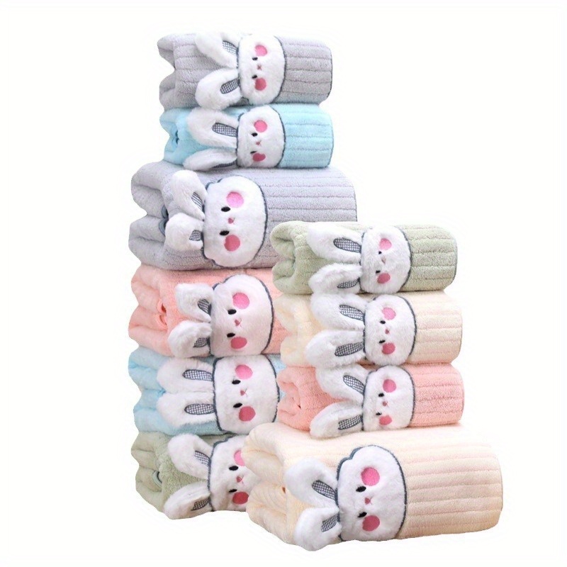 

2pcs Hypoallergenic Cartoon Rabbit Towel Set, Quick-drying Absorbent Bath And Washcloth Combo For Couples