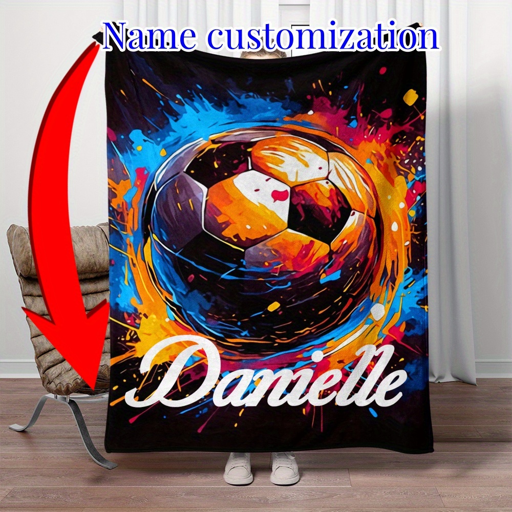 

Personalized Name Football Art Flannel Throw Blanket – Customizable Lightweight, , Soft Polyester Knit, Warmth For Bed, Couch, Travel – Tear Resistant, Style, 200-250gsm Fleece