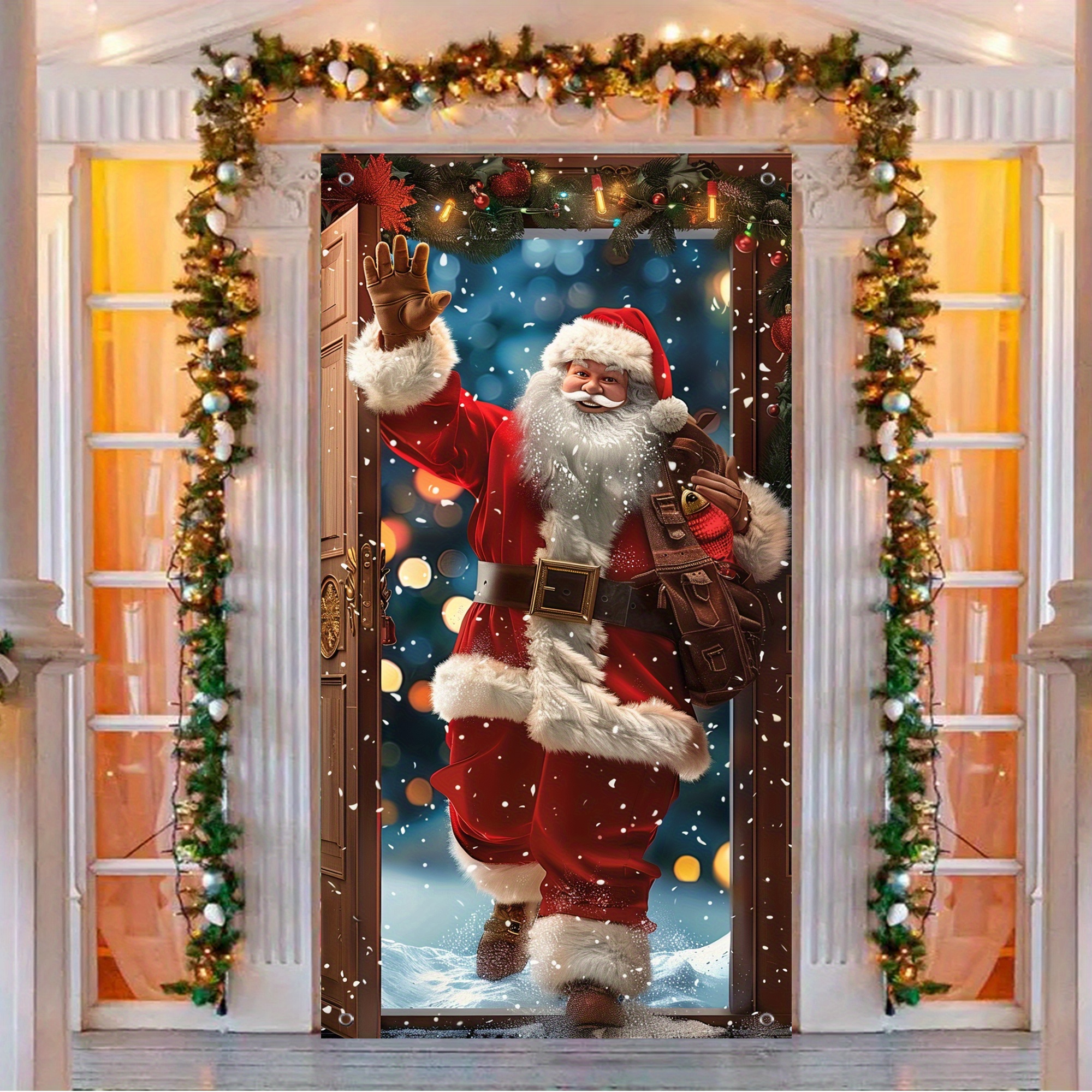 

1pc Santa Claus Door Banner, Polyester Christmas Door Cover For Holiday Home & Outdoor Decoration, No Electricity Needed, Fits Most Doors, Seasonal Festive Party Decor (35.4" X 70.8")