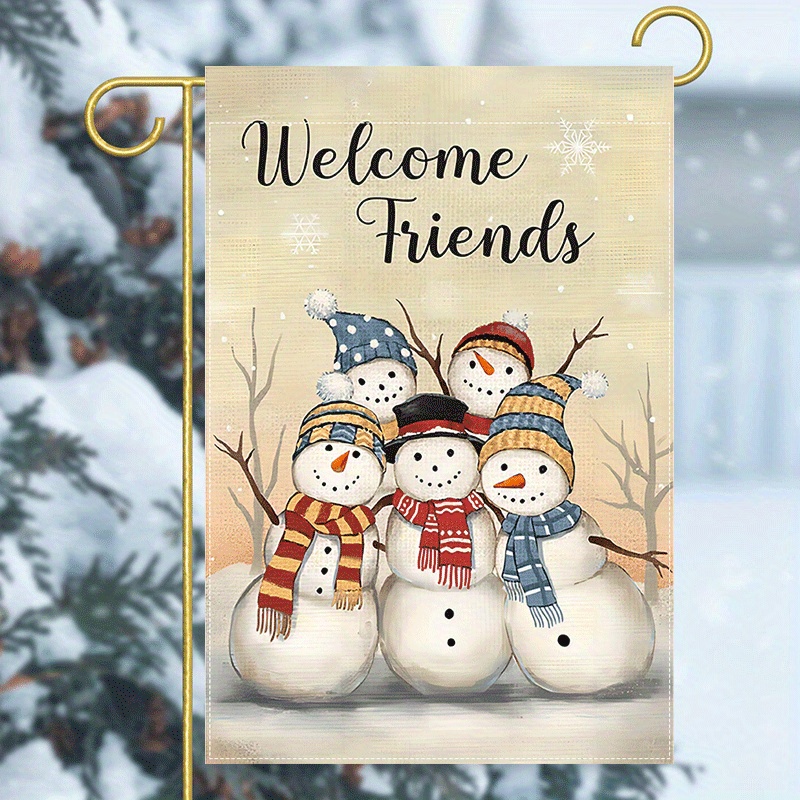 

Welcome Friends" Snowman Christmas Garden Flag - Double-sided, Waterproof Burlap, Perfect For Indoor/outdoor Lawn Decor, 12x18 Inches