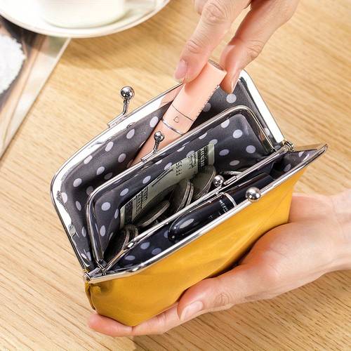 genuine leather coin purse with kiss lock vintage grain cowhide pouch for keys earphones currency storage