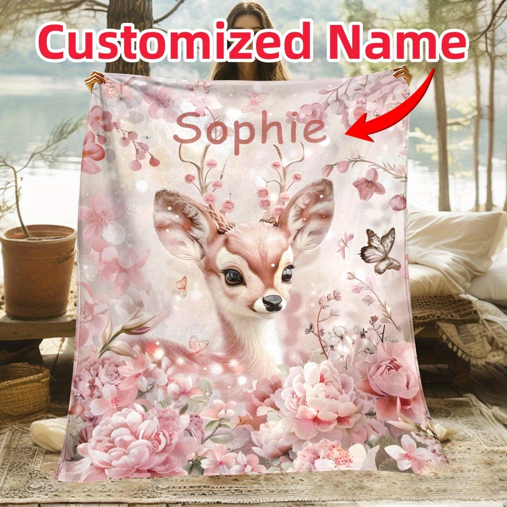 

Personalized Pink Fawn Blanket: Lightweight Flannel Throw For Home, Travel, And Office - Digital Printing Fleece Blanket With Soft And Warm Flannel Fabric