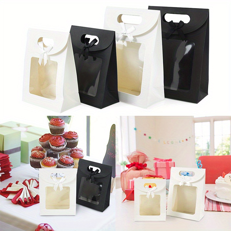 

5-pack Paper Gift Bags With Clear Window For Wedding Favors, Candy, Jewelry, Cookies - Elegant Handbag Style Party Pouches For Birthday & Celebrations