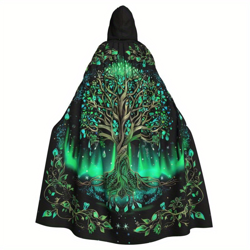 

Life Tree Hooded Cloak - Vintage Style Long Cape For , Cosplay, Halloween, And Themes - Black Polyester