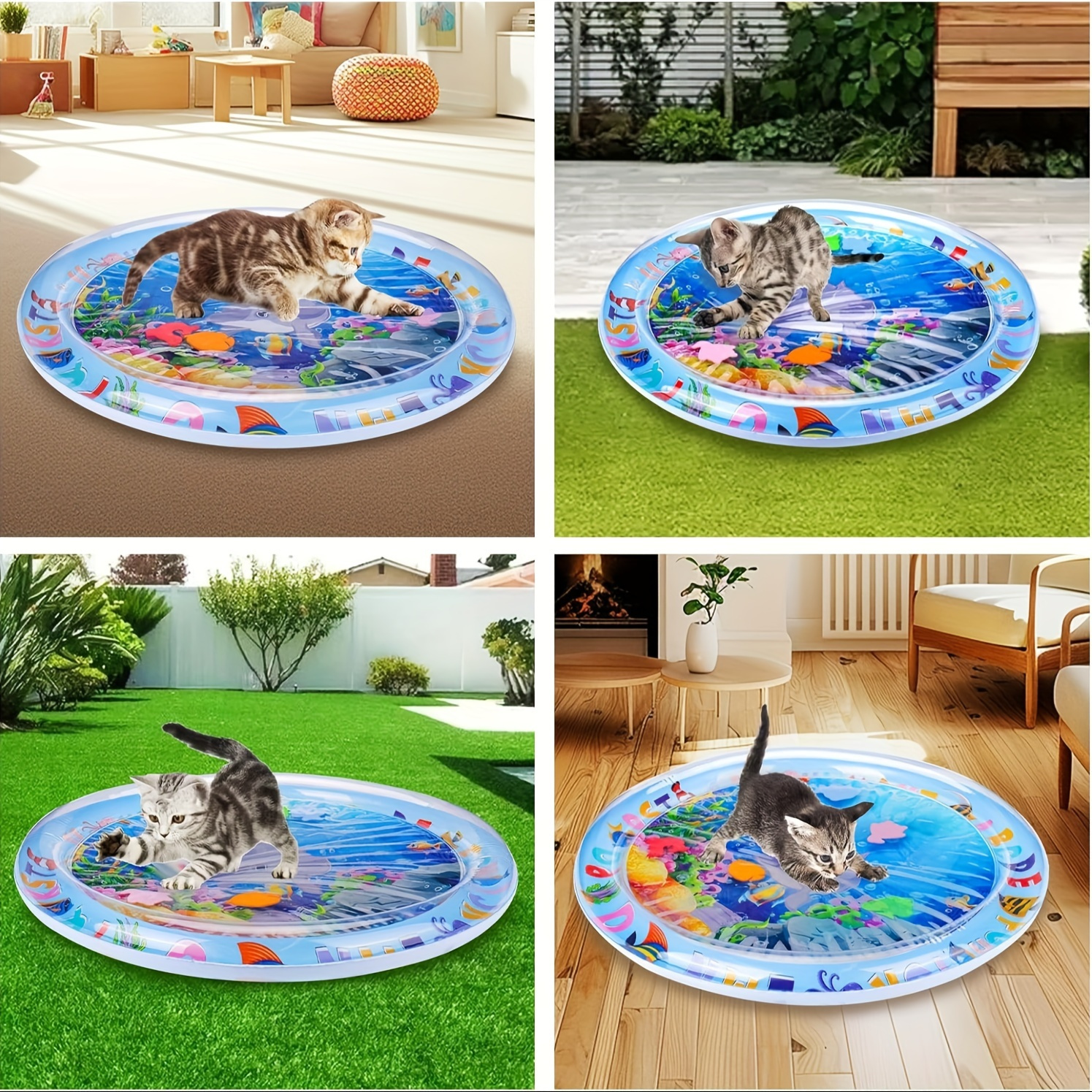 

Interactive Water Sensory Cat Play Mat With Floating Fish Design, Splash-proof Pvc Kitten Kick Toy For Indoor Cats, Boredom Cartoon Pattern Pet Activity Pad, Uses Tap Water