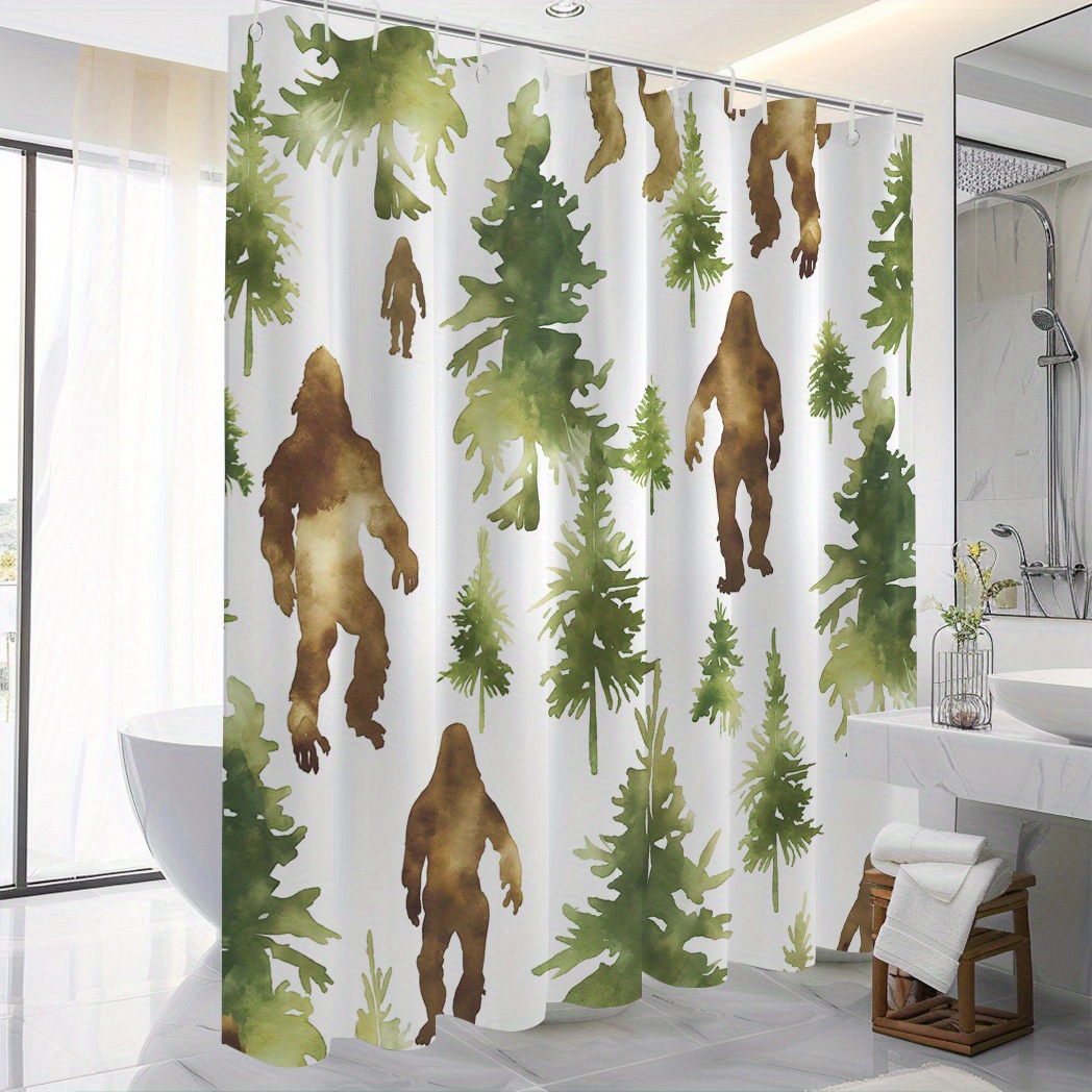 

Orangutan & Trees Print Shower - Waterproof Polyester With 12 Hooks, Machine Washable, Stylish Bathroom Decor, 71x71 Inches