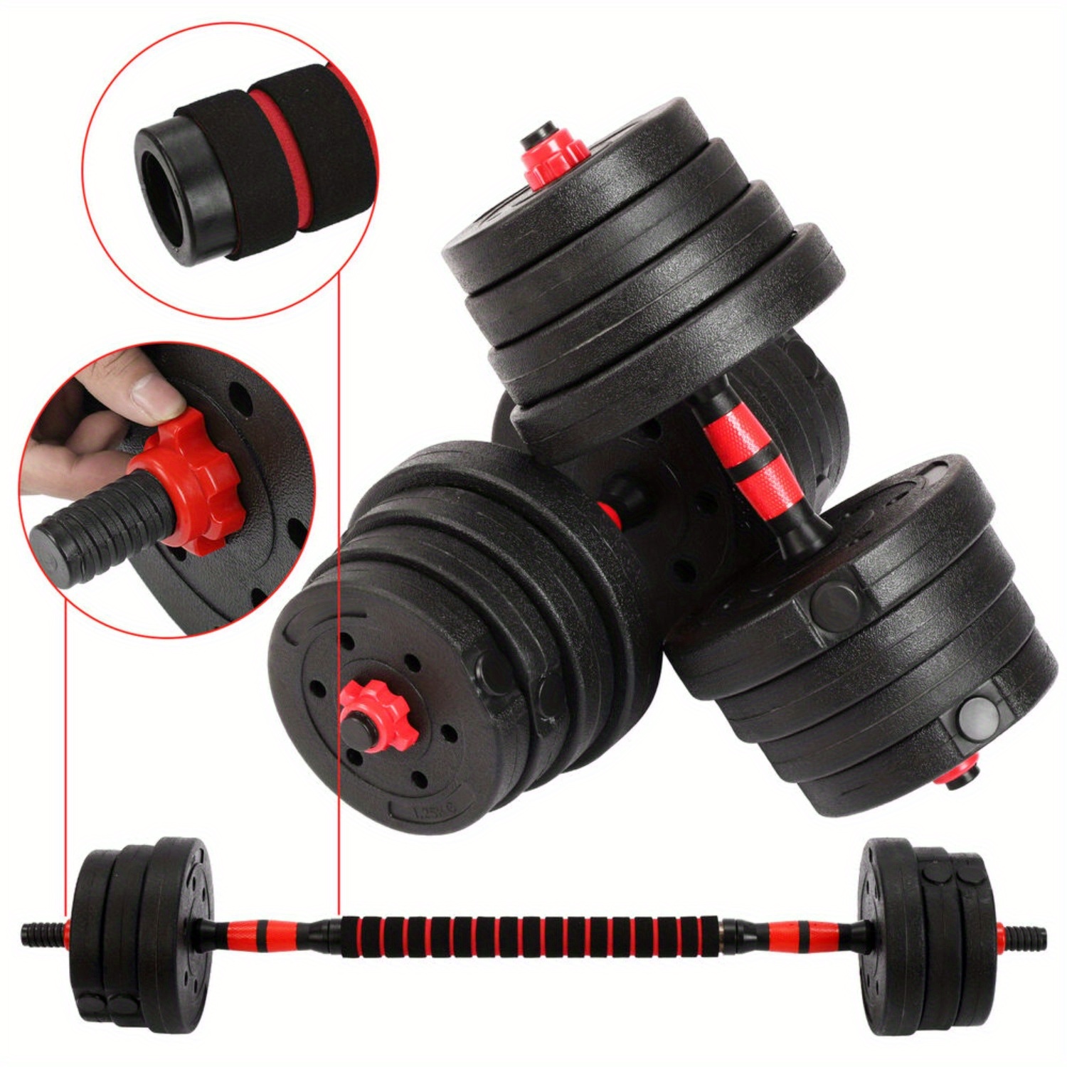 juego de mancuernas y barra de 30 kg (66 lbs) con pesas