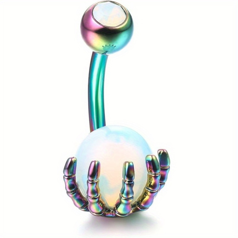 Image of 1pc 1pcs 316l Stainless Steel Navel Ring - Hypoallergamic Belly Button Piercing Jewelry Suitable For , Heavy-piercing 14g With Ball & Skull Hand, Unisex Body Ring For Parties//casual Wear ( &)