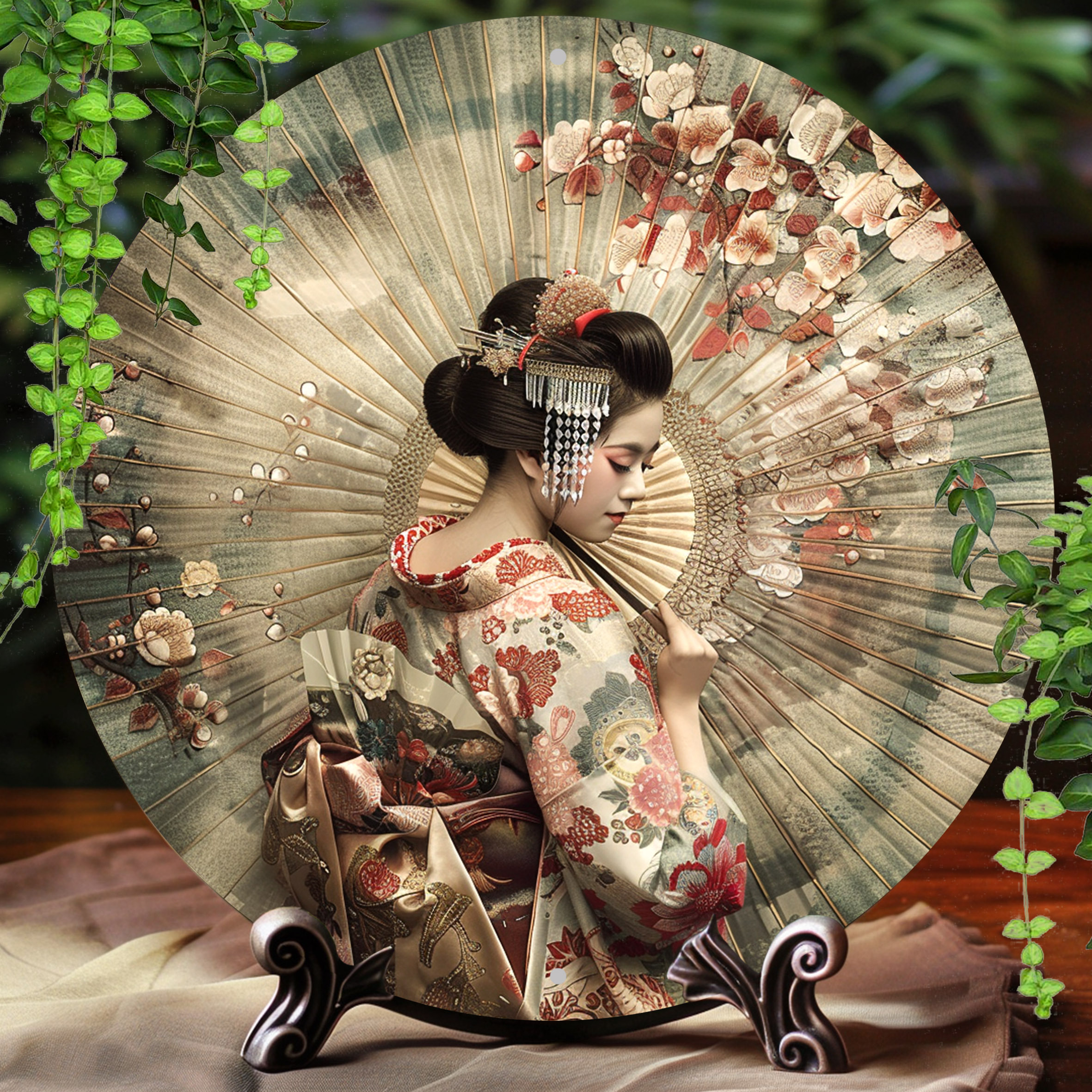 

Vintage Japanese Kimono Woman Aluminum Wall Art - 8x8 Inch Round Metal Sign For Home, Office, Bar & Kitchen Decor - Perfect Gift For Holidays & Special Occasions