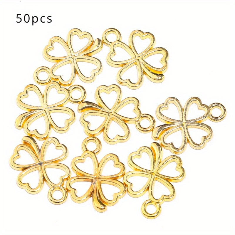 50pcs/bag Hollow Alloy Clover Pendant Diy Bracelet Necklace Crafts Jewelry Making Pendant