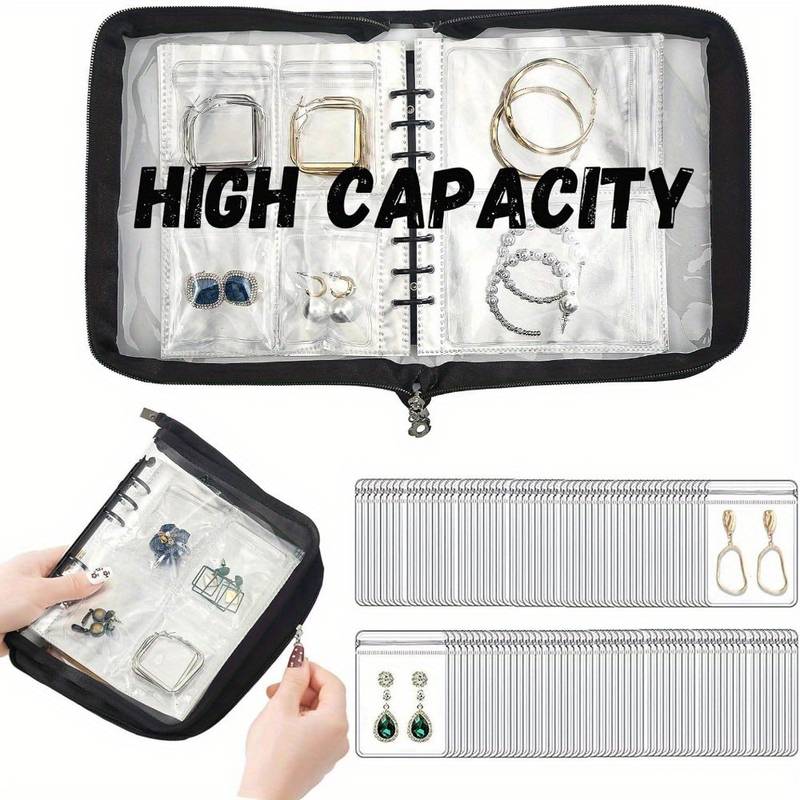 Large Capacity Leather Jewelry Travel Organizer Case - 48 Grids + PVC Bags - SKYREH