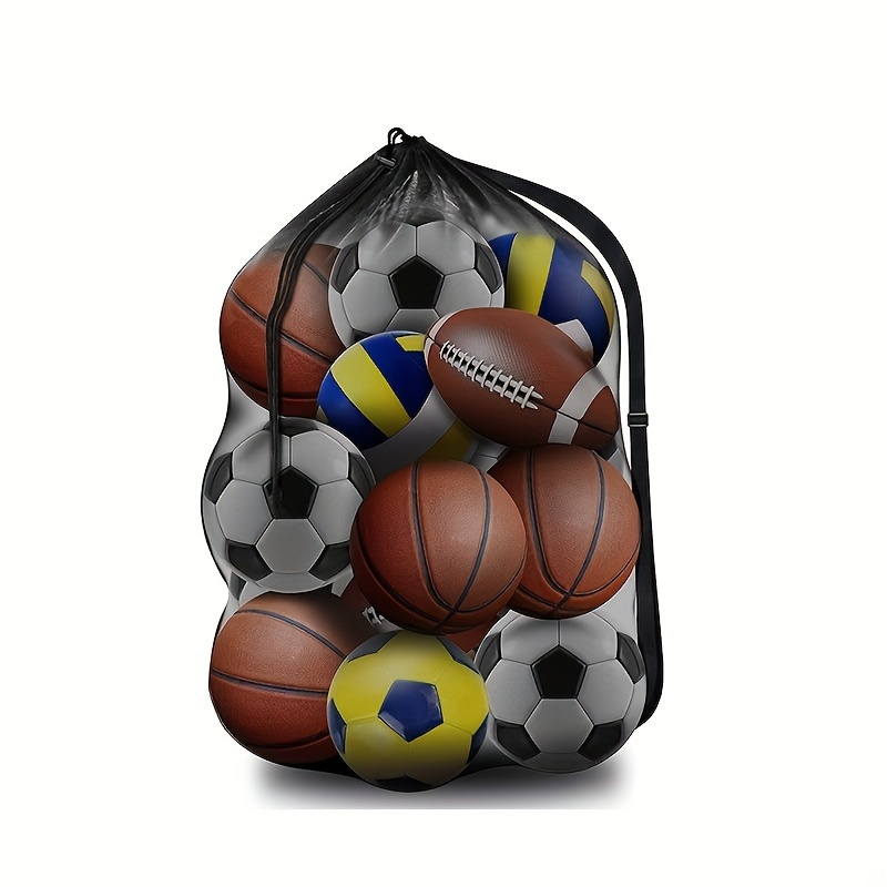 TEMU Large Capacity Mesh Ball Bag - Durable Polyester Sports Equipment Bag With Adjustable Shoulder Strap For Basketball, Soccer, Volleyball, Football - Versatile All-purpose Carrier