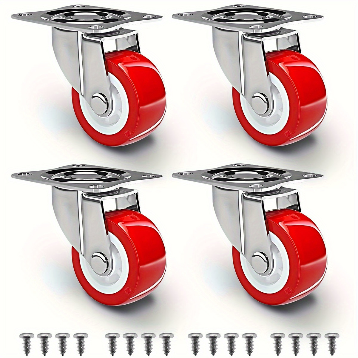 4pcs heavy duty swivel caster wheels polished metal no brake omni directional for furniture kitchen use details 1