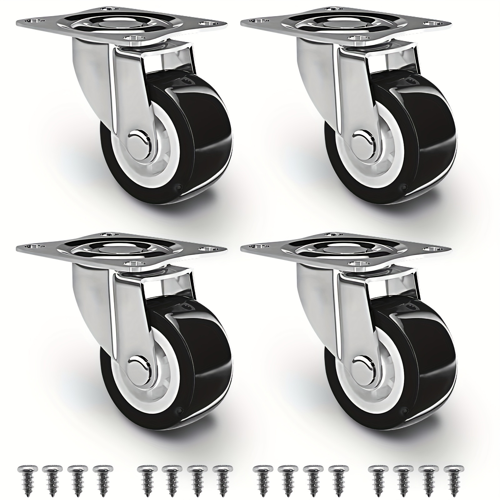 4pcs heavy duty swivel caster wheels polished metal no brake omni directional for furniture kitchen use details 3