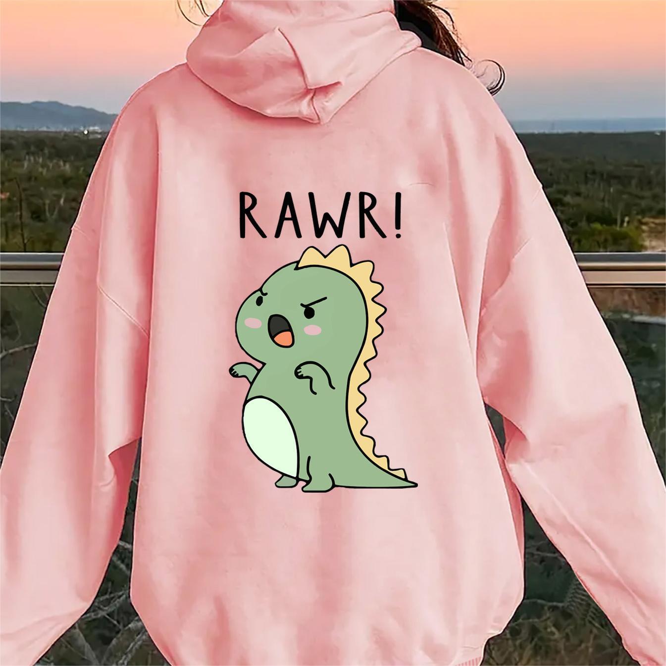 

Cartoon Dinosaur Print Women's Hoodie - Comfy Kangaroo Pocket, Casual Long Sleeve Sweatshirt For Fashion-