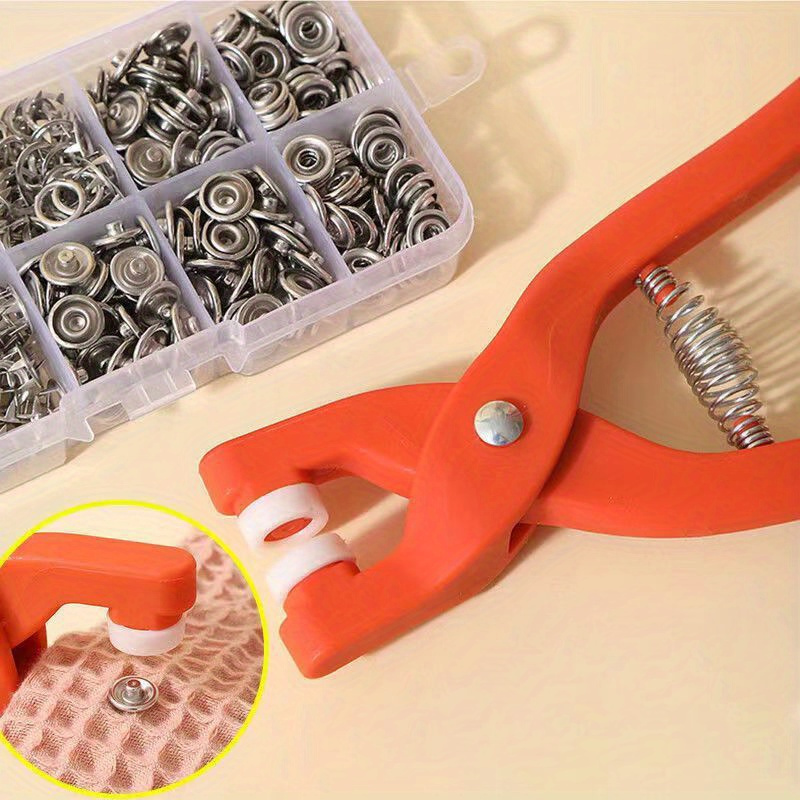 TEMU 50 Sets, Snap Button Kit With Hand Pressure Pliers & 50pcs Snaps & 1 Clear Box, Stainless Steel Snaps For Sewing, Diy Crafts, Clothes, Hats, Bags - Industrial Sewing Supplies