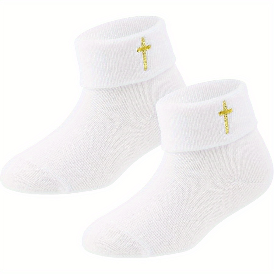 Soft & Cozy Newborn Baptism Socks - White Ankle Crew With Design, Perfect For Baby , Breathable Baby Socks Newborn Socks