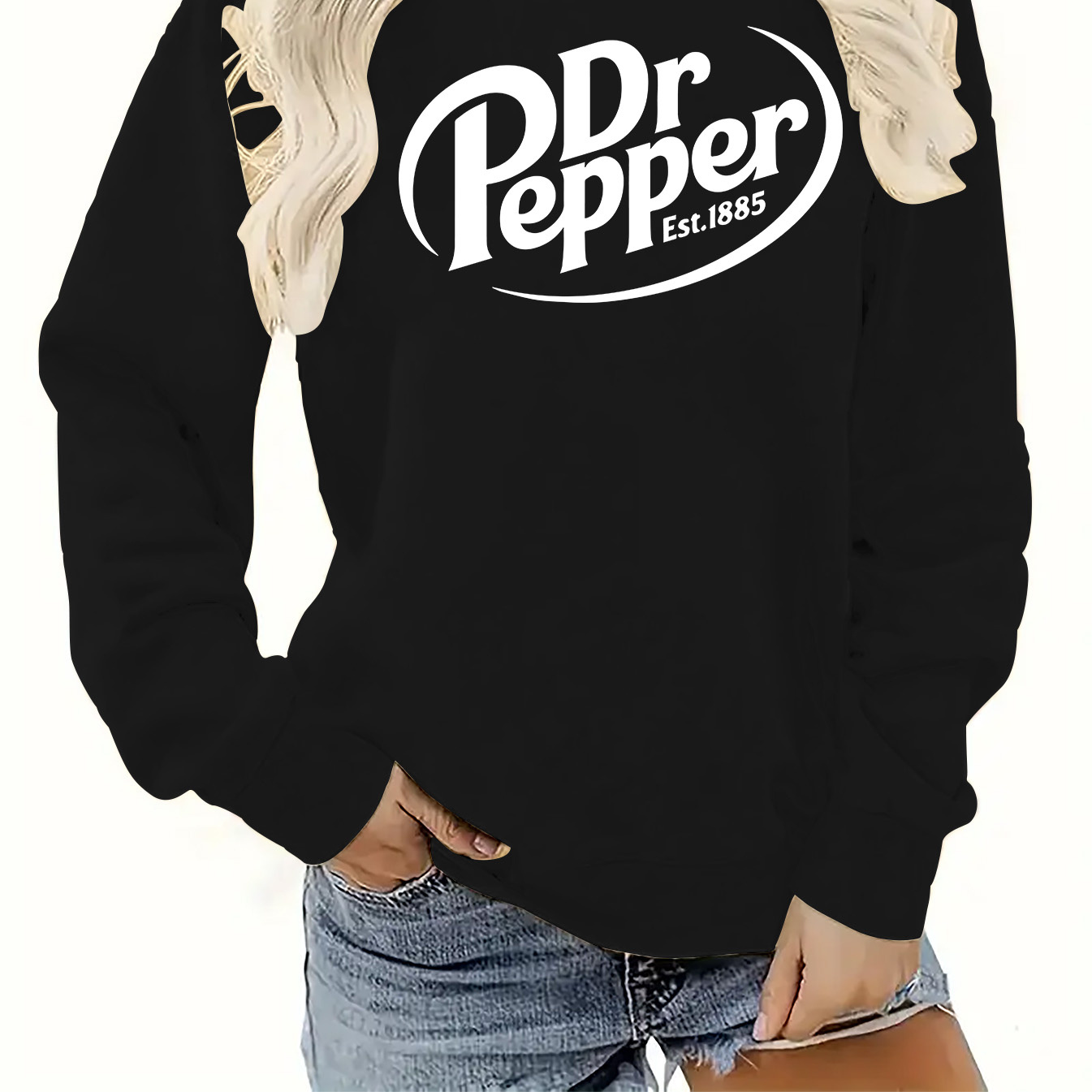 

Dr Pepper Print Sweatshirt, Long Sleeve Crew Neck Casual Sweatshirt For Winter & Fall, Women's Clothing