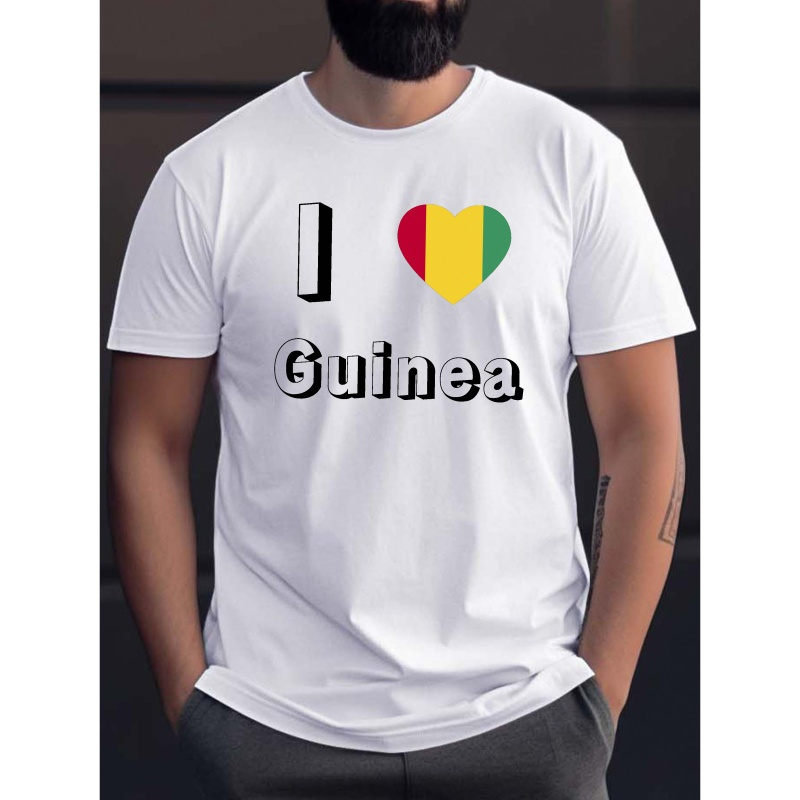 

I Love Guinea Print Men's Short Sleeve Versatile T-shirt, Comfy & Breathable, Summer Casual Clothing